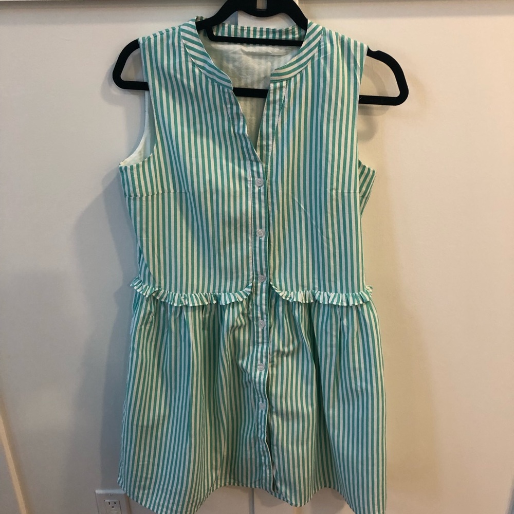 Sleeveless Green Stripe Button-Front Dress